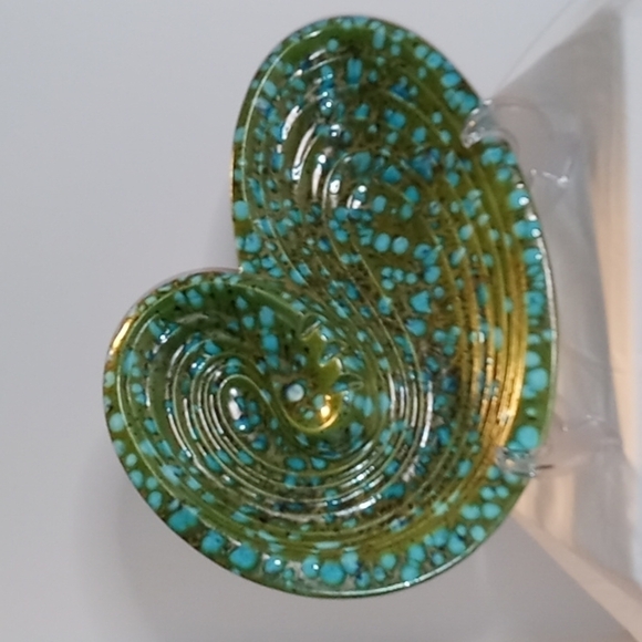1970's Ceramic Freeform Splatterware Glazed Atlantic Mold Ashtray Teal/Green - Picture 1 of 9